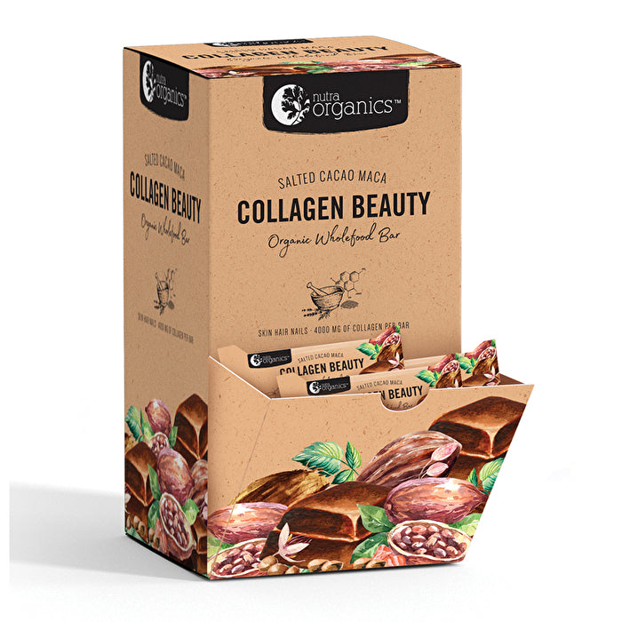 Nutra Organics Organic Wholefood Bar Collagen Beauty Salted Cacao Maca 30g x 30 Display