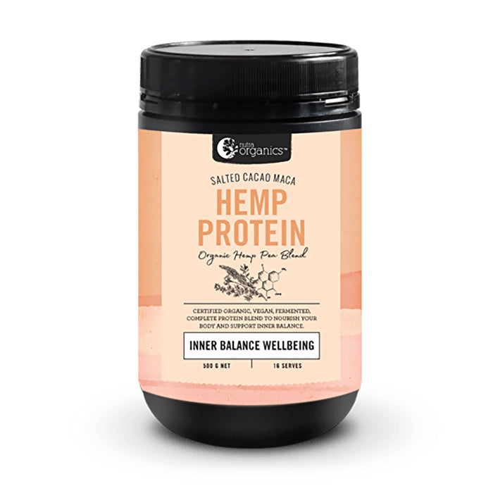 Nutra Organics Hemp Protein (Org Hemp Pea Blend - Inner Balance Wellbeing) Salted Cacao Maca 500g