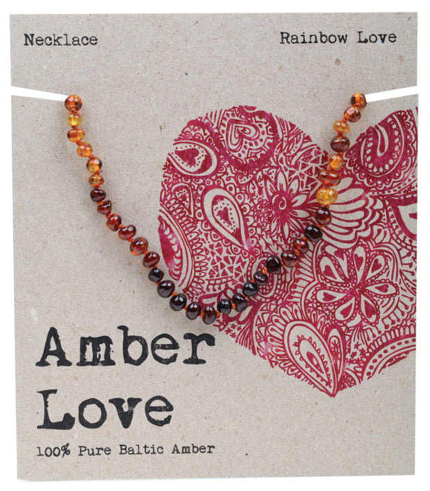 AMBER LOVE Children's Necklace 100% Baltic Amber - Rainbow Love
