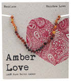 AMBER LOVE Children's Necklace 100% Baltic Amber - Rainbow Love