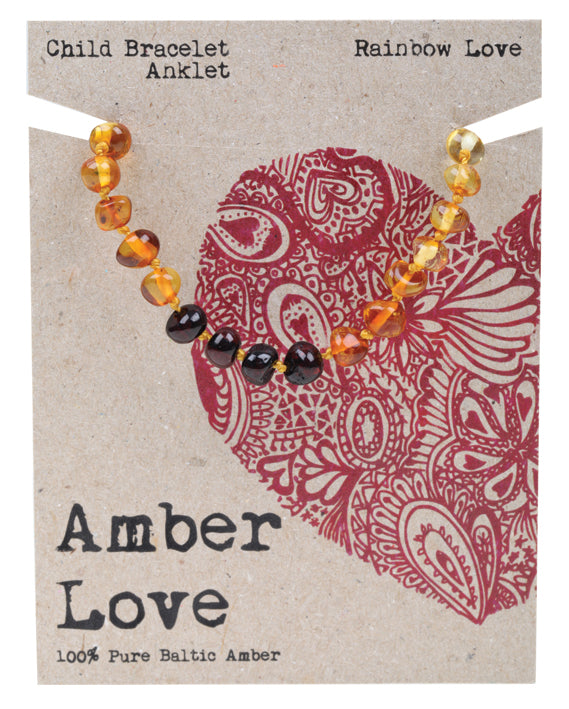 AMBER LOVE Children's Bracelet/Anklet 100% Baltic Amber - Rainbow Love
