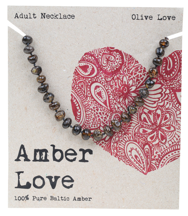 AMBER LOVE Adult's Necklace 100% Baltic Amber - Olive Love