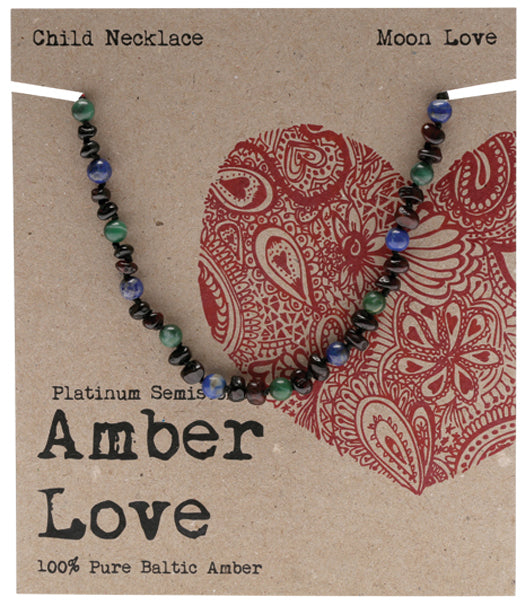 AMBER LOVE Children's Necklace 100% Baltic Amber - Moon Love