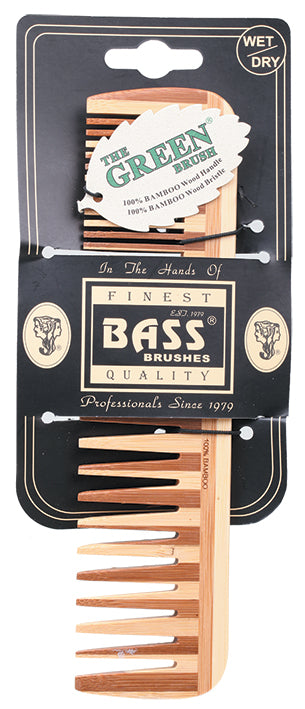 BASS BRUSHES Bamboo Wood Tortoise Comb Large - Wide & Fine Tooth
