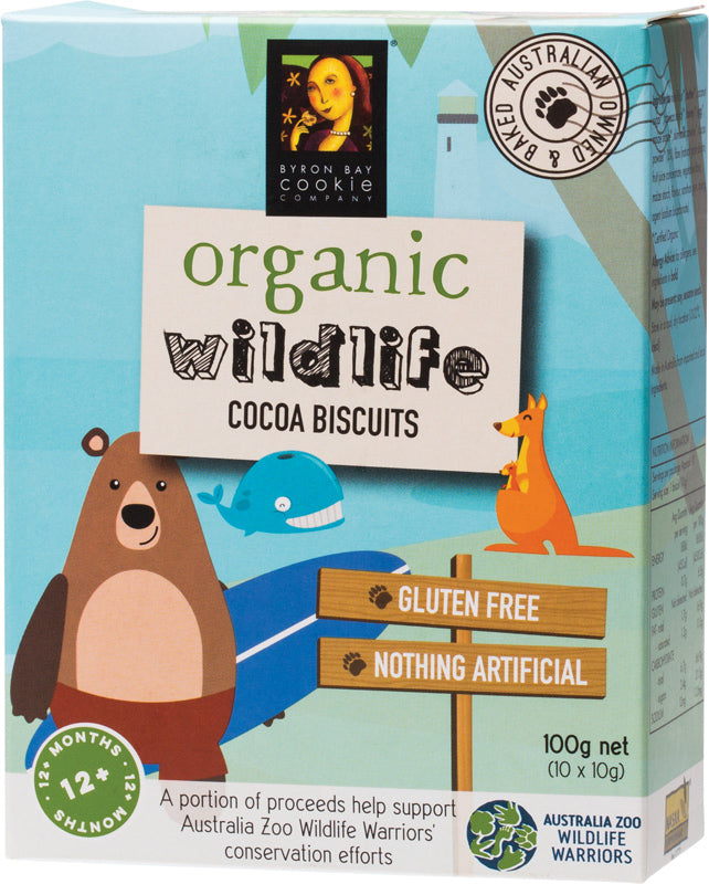 BYRON BAY COOKIES Organic Wildlife Biscuits Individually Wrapped - Cocoa