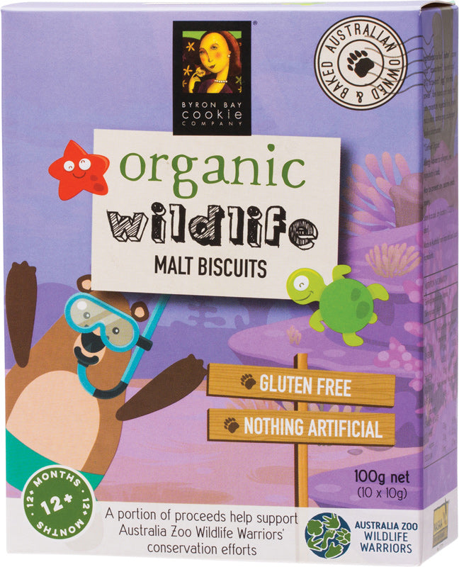 BYRON BAY COOKIES Organic Wildlife Biscuits Individually Wrapped - Malt
