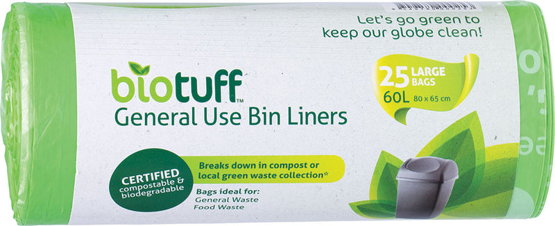 BIOTUFF General Use Bin Liners Large Bags - 60L