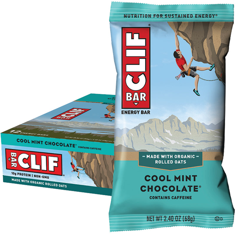 CLIF BAR Cool Mint Choc (49mg Caffeine) Display Box of 12