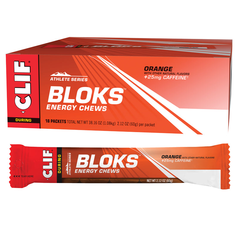 CLIF BLOKS ENERGY CHEWS Orange (25mg Caffeine) Display Box of 18
