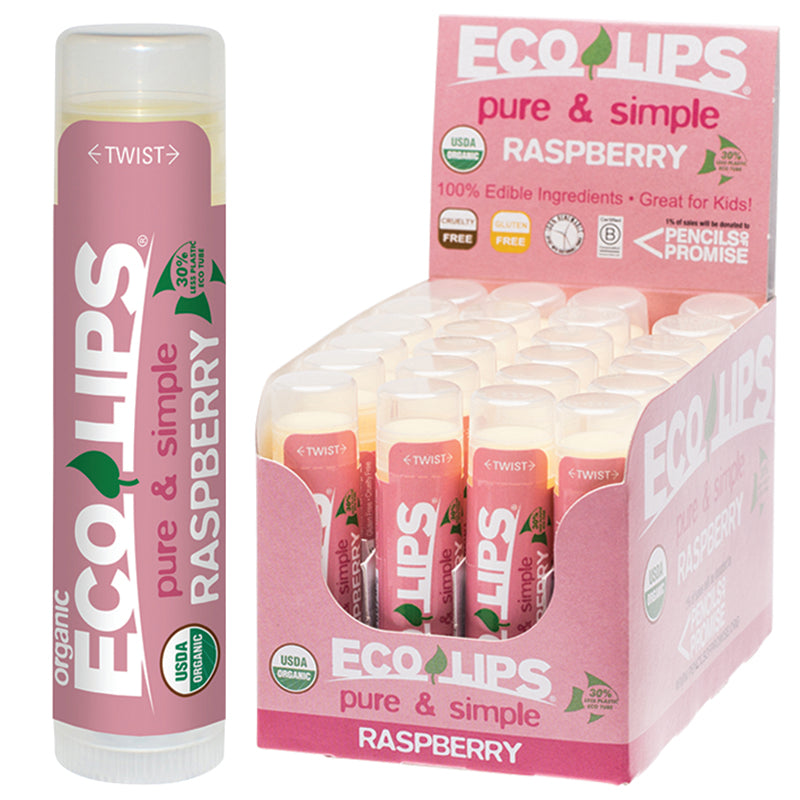 ECO LIPS Lip Balm (Display of 24) Pure & Simple - Raspberry