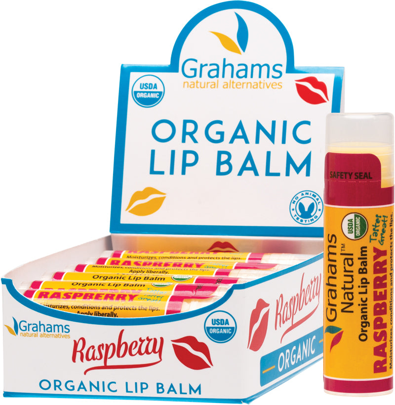 GRAHAMS NATURAL Organic Lip Balm (Display of 12) Raspberry