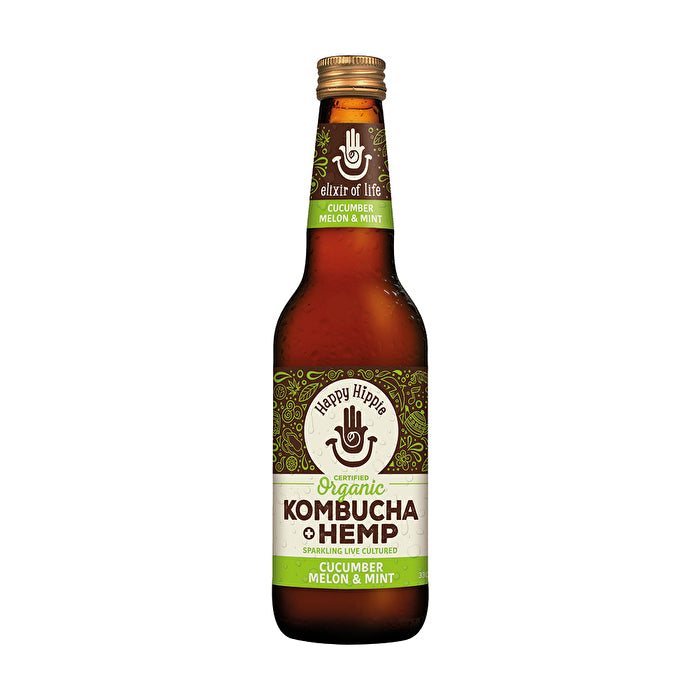 Happy Hippie Organic Kombucha + Hemp Cucumber Melon & Mint 330ml x 12 Pack