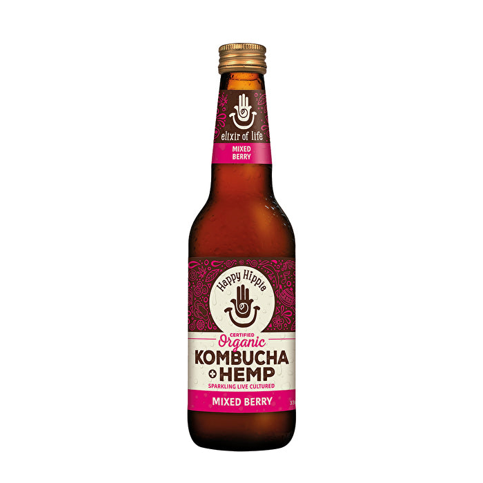 Happy Hippie Organic Kombucha + Hemp Mixed Berry 330ml x 12 Pack