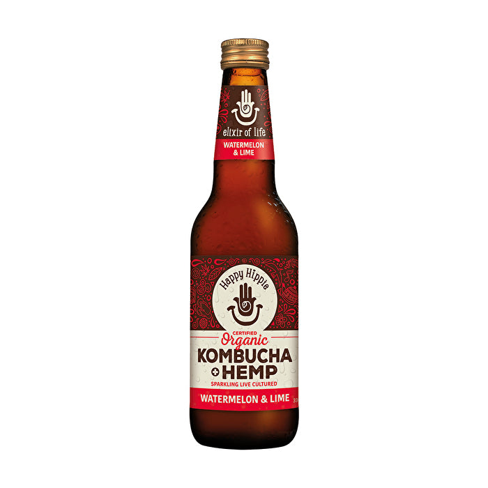 Happy Hippie Organic Kombucha + Hemp Watermelon & Lime 330ml x 12 Pack