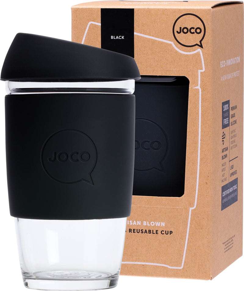 JOCO Reusable Glass Cup Large 16oz - Black