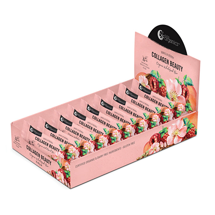 Nutra Organics Organic Wholefood Bar Collagen Beauty Vanilla Berry 30g x 16 Display