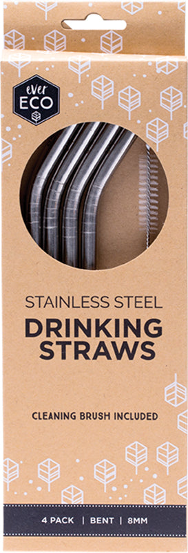 EVER ECO Stainless Steel Straws - Bent Includes Cleaning Brush