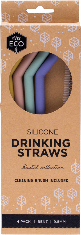 EVER ECO Silicone Drinking Straws - Bent Includes Cleaning Brush