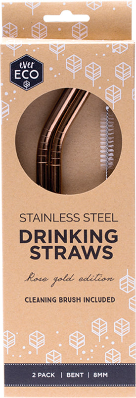EVER ECO Stainless Steel Straws - Bent Rose Gold + Cleaning Brush