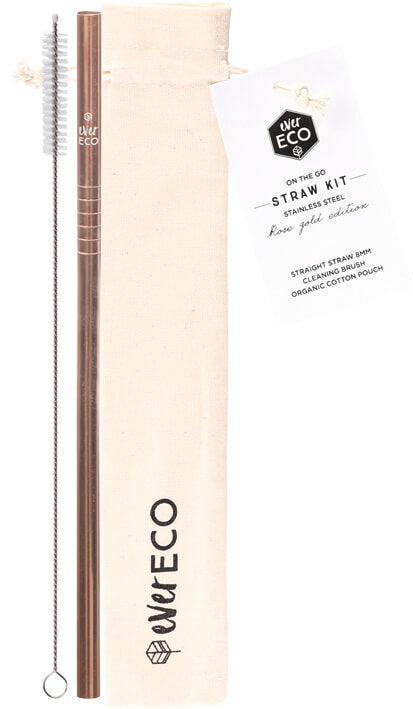 EVER ECO Stainless Steel Straw - Straight Rose Gold + Cleaning Brush