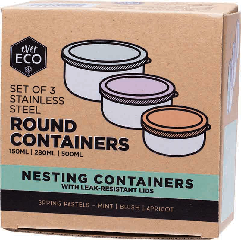 EVER ECO Stainless Steel Round Containers Spring Pastels - Leak Resistant