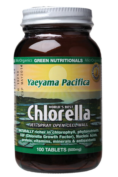 GREEN NUTRITIONALS Yaeyama Pacifica Chlorella Tablets (500mg) - Amber Glass